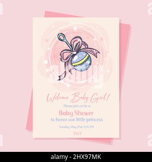 Baby Girl Baby Shower invitation card template , vector illustration. Stock Vector