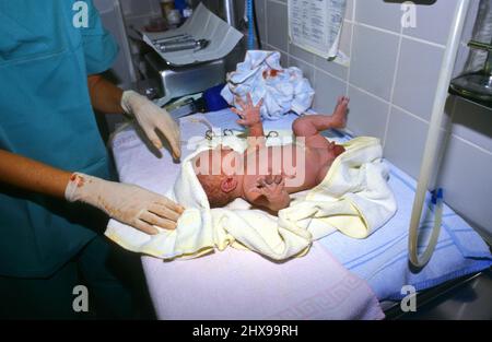 baby after birth in hospital, perinatal Stock Photo