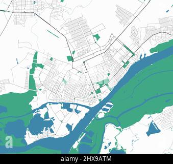 Kherson vector map. Detailed map of Kherson city administrative area. Cityscape panorama. Royalty free vector illustration. Road map with highways, ri Stock Vector