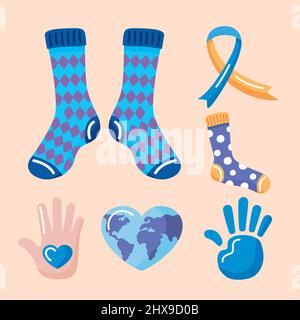 six down syndrome set icons Stock Vector