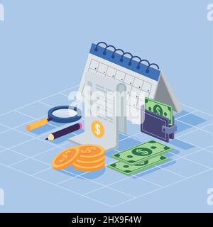 financial isometric style set icons Stock Vector