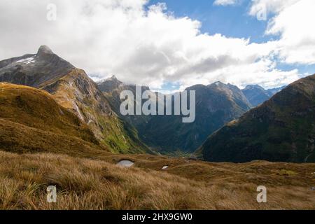 Mt Hard and Aiguille Rouge, Mount Pillans above Arthur Valley, Milford Track New Zealand Stock Photo