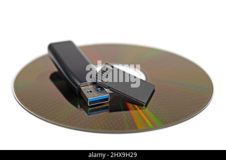 Various digital storage media against white background Stock Photo