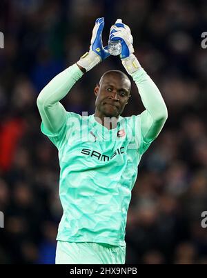 Rennes goalkeeper Alfred Gomis before the UEFA Europa Conference League round of sixteen first leg match at the King Power Stadium, Leicester. Picture date: Thursday March 10, 2022. Stock Photo