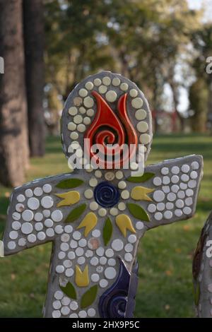 Colorful mosaic stone in green park. Stock Photo