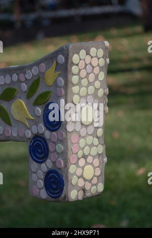 Colorful mosaic stone in green park. Stock Photo