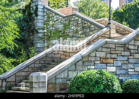 Granite Stairway, Fort Washington Park, Washington Heights, New York City, New York, USA Stock Photo