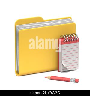 Yellow folder icon Notes concept 3D rendering illustration isolated on white background Stock Photo