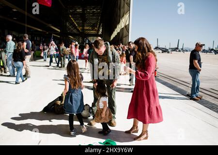 Marine Reuniting with Family at Miramar in San Diego Stock Photo