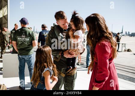 Marine Reuniting with Family at Miramar in San Diego Stock Photo