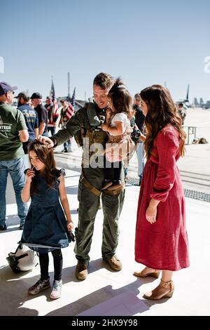 Marine Reuniting with Family at Miramar in San Diego Stock Photo