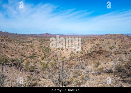 An overlooking view of nature along Quartzsite, Arizona Stock Photo