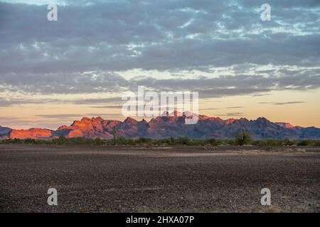 An overlooking view of nature along Quartzsite, Arizona Stock Photo