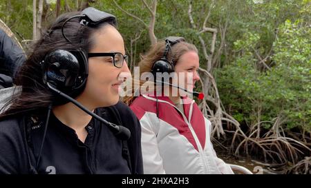 Having fun on an Airboat tour through the Everglades - EVERGLADES CITY, UNITED STATES - FEBRUARY 20, 2022