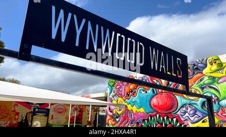 Famous Wynwood Walls outdoor museum in Miami - MIAMI, UNITED STATES - FEBRUARY 20, 2022 Stock Photo