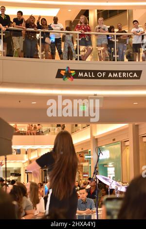 Lauren Jauregui, singer and former member of Fifth Harmony, performs in the rotunda on August 17, 2019, in Bloomington, Minnesota at Mall of America. Stock Photo