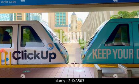 Metrorail Metromover in Miami Downtown - MIAMI, UNITED STATES - FEBRUARY 20, 2022 Stock Photo