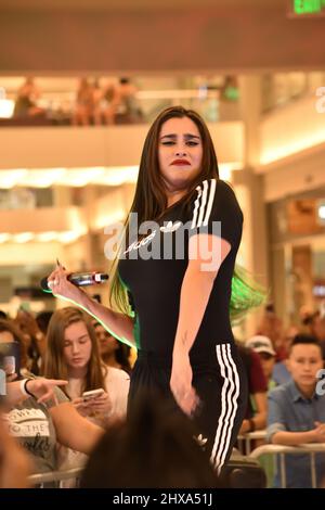 Lauren Jauregui, singer and former member of Fifth Harmony, performs in the rotunda on August 17, 2019, in Bloomington, Minnesota at Mall of America. Stock Photo