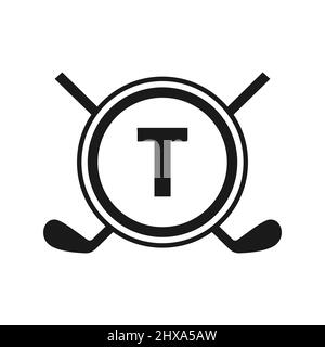 Hockey Logo On Letter T Vector Template. American Ice Hockey Tournament Sport Team Badge Logo Stock Vector