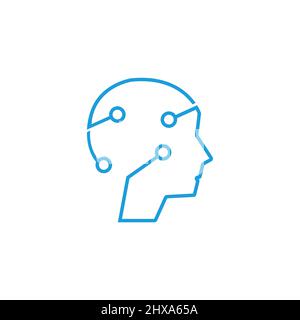 Human brain mind head with artificial intelligence robot head concept illustration Stock Vector