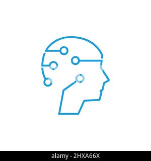 Human brain mind head with artificial intelligence robot head concept illustration Stock Vector