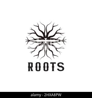 Unique tree root circle logo design illustration design template Stock Vector