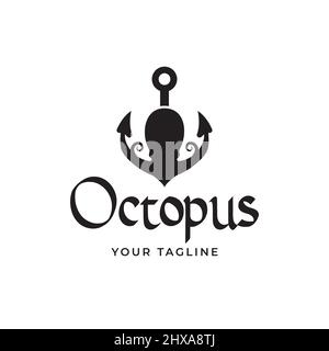 Unique vector logo combined with anchor and octopus, illustration, symbol, template Stock Vector