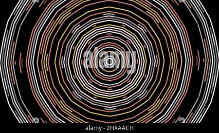 Beautiful neon geometric lines and patterns rotating in octagon on the black background. Animation. Animated neon kaleidoscopes Stock Photo