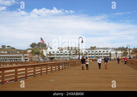 Pismo Beach, California, USA - March 3, 2022. Pismo Beach pier, an old wooden pier in the heart of Pismo Beach city, California Stock Photo