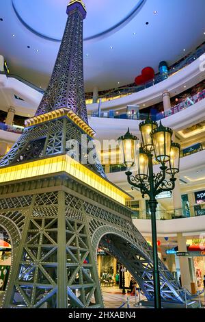 Shopping mall interior. Eiffel tower replica in the Terminal 21 theme shopping mall, Pattaya, Thailand, Asia Stock Photo