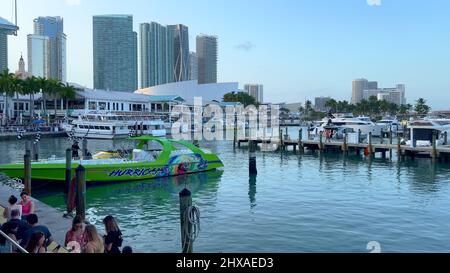 Relaxing at Bayside Marketplace Miami - MIAMI, UNITED STATES - FEBRUARY 20, 2022 Stock Photo