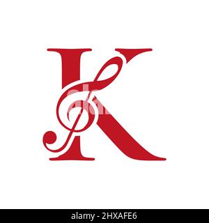 Music Logo On Letter K Concept. K Music Note Sign, Sound Music Melody Template Stock Vector