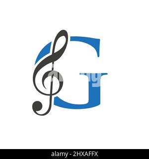 Music Logo On Letter G Concept. G Music Note Sign, Sound Music Melody Template Stock Vector