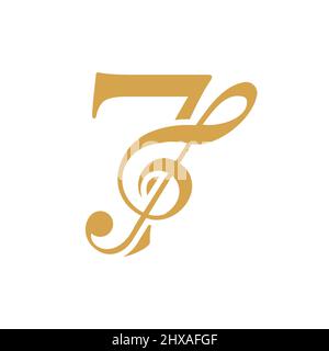 Music Logo On Letter 7 Concept. 7 Music Note Sign, Sound Music Melody Template Stock Vector