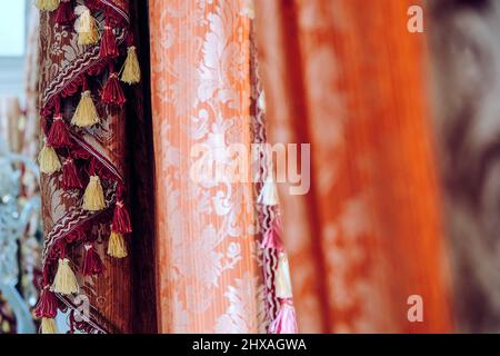 Detail of theatre curtain trimmings textile close up Stock Photo