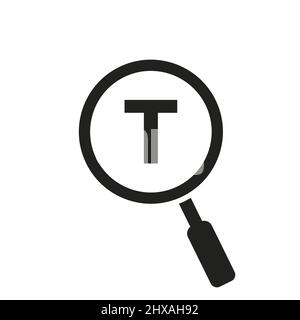 Search Logo On Letter T Vector Template. Magnifying Glass On Letter T Logo Design. Zoom, Find, Seo Sign Concept Stock Vector