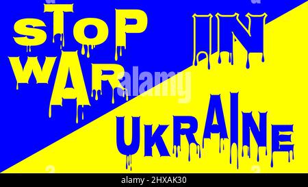 Stop war text with ukraine flag blue yellow Stock Vector