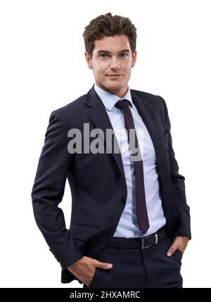 Well suited to his profession. Studio shot of a well dressed businessman against a white background. Stock Photo