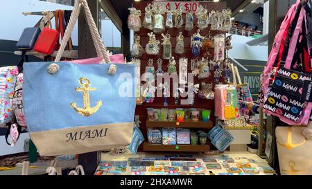 Souvenir sale at Bayside Marketplace Miami - MIAMI, UNITED STATES - FEBRUARY 20, 2022 Stock Photo