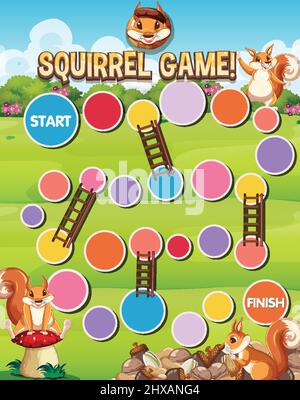 A snake ladder squirrel game template illustration Stock Vector