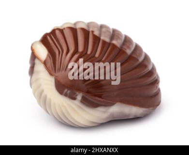 Chocolate sweets shaped as seashells isolated on white background Stock Photo
