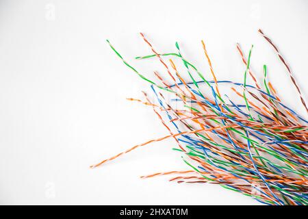 Internet cable on the white background, high angle view Stock Photo