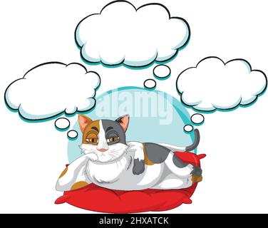 A cat thinking with many callouts illustration Stock Vector
