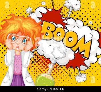 Scientist character with boom speech and facial expression retro comic  illustration Stock Vector