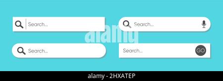 Search bar concept collection on blue background. Internet search.  Stock Vector