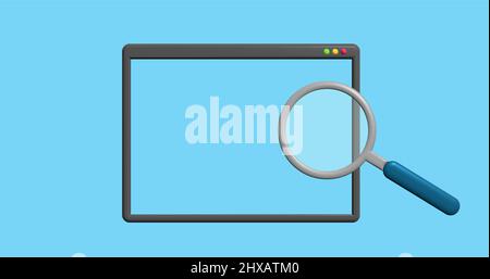 Vector 3D concept of internet research. Browser search window with magnifying glass. Stock Vector