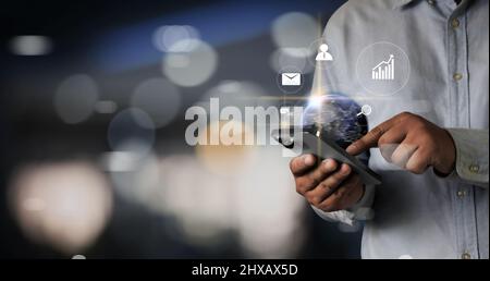 Business global internet connection application technology and digital marketing financial graph interfaces and internet network technology Stock Photo