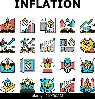 Inflation Financial World Problem Icons Set Vector Stock Vector Image ...