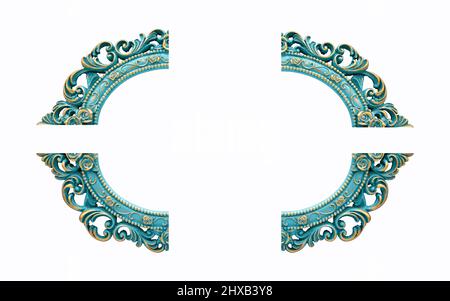 Turquoise and gold gilded carved oval frame, isolated on white background Stock Photo