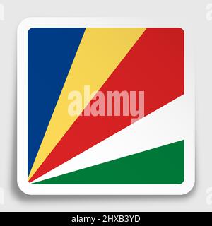 Seychelles flag icon on paper square sticker with shadow. Button for mobile application or web. Vector Stock Vector